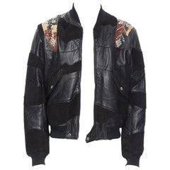 new SAINT LAURENT Runway SS18 black leather studded patchwork bomber jacket FR50