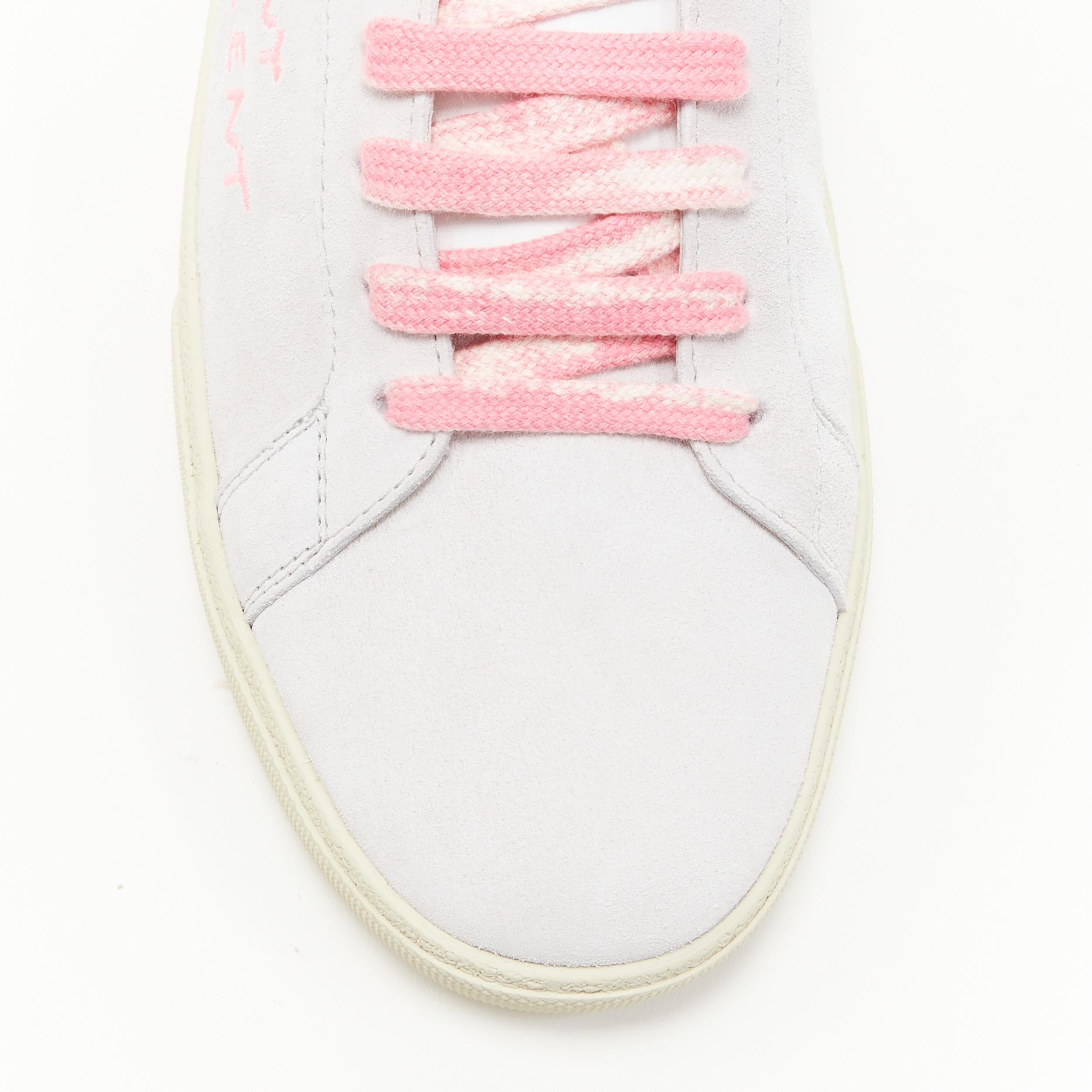 new SAINT LAURENT SL-06 grey suede pink laces logo embroidery low sneaker EU40 3