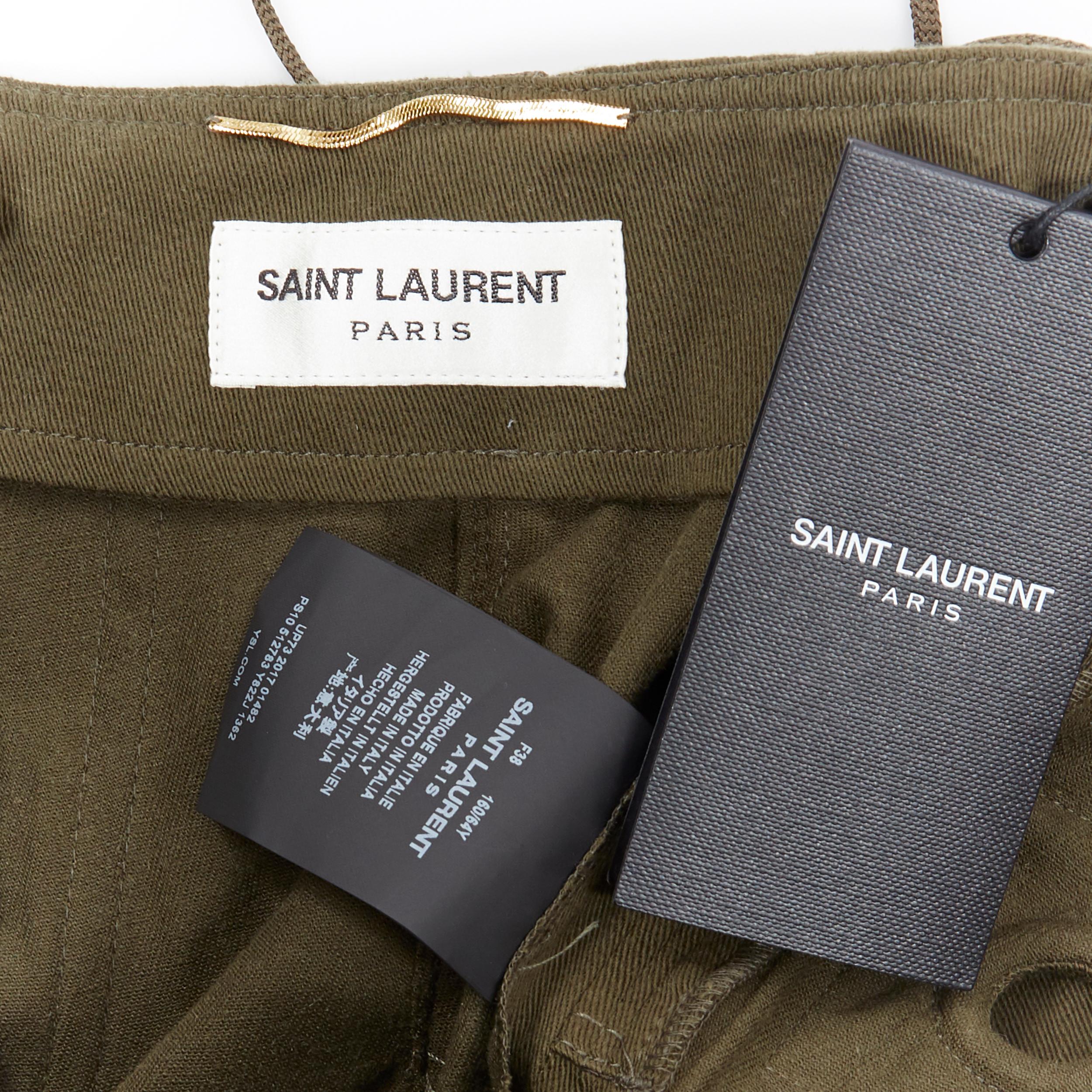 new SAINT LAURENT SS18 khaki green lace detail cotton belted military shorts F38 5