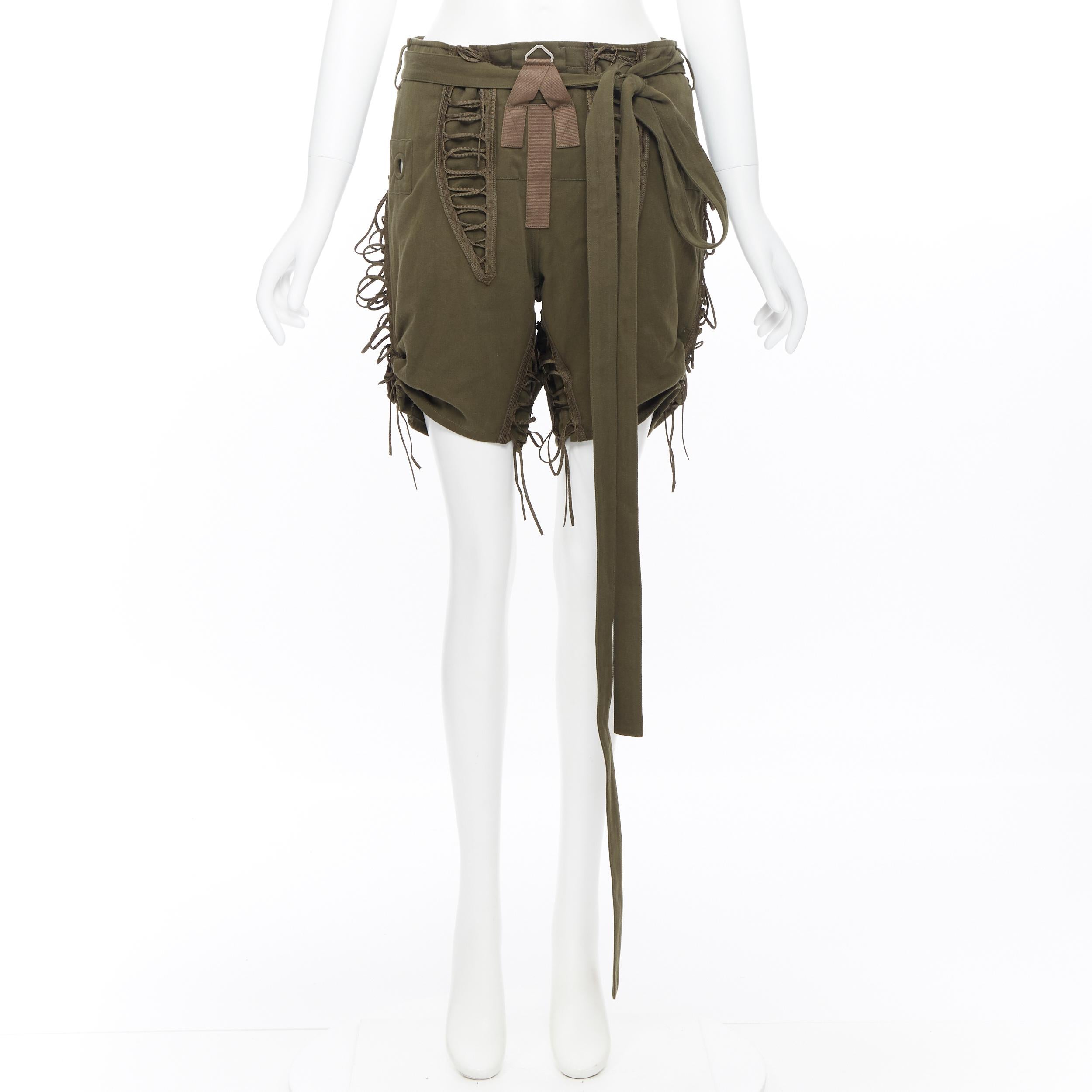 new SAINT LAURENT SS18 khaki green lace detail cotton belted military shorts F38 Reference: TGAS/A04861 
Brand: Saint Laurent 
Designer: Antony Vacarello
Collection: Spring Summer 2018 Runway 
Material: Cotton 
Color: Green 
Pattern: Solid 
Closure: