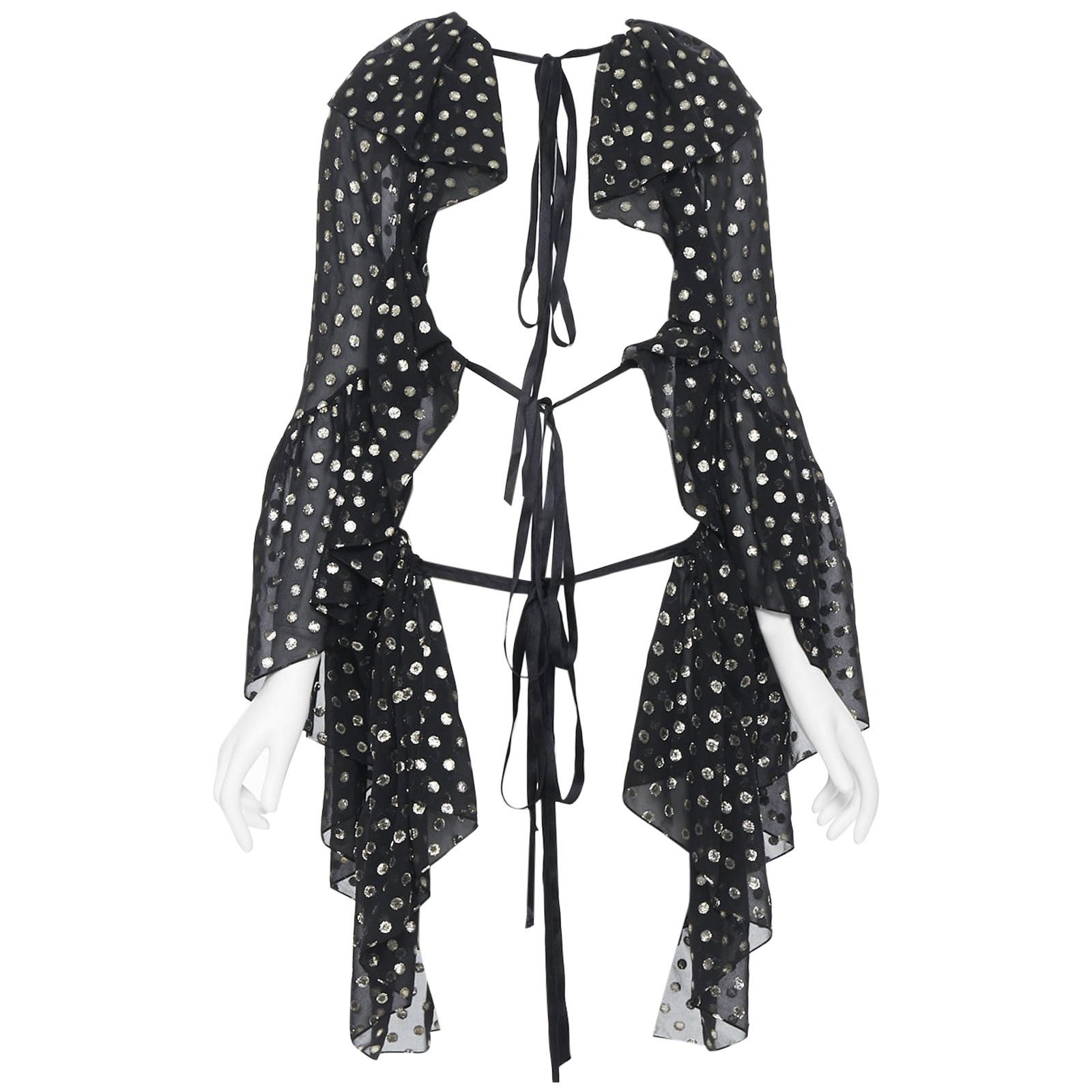 nuevo SAINT LAURENT SS18 Pasarela negro oro lúrex lunares volantes capa de seda FR40