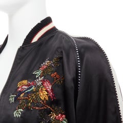 new SAINT LAURENT Teddy black metallic peacock embroidery varsity bomber EU46 S