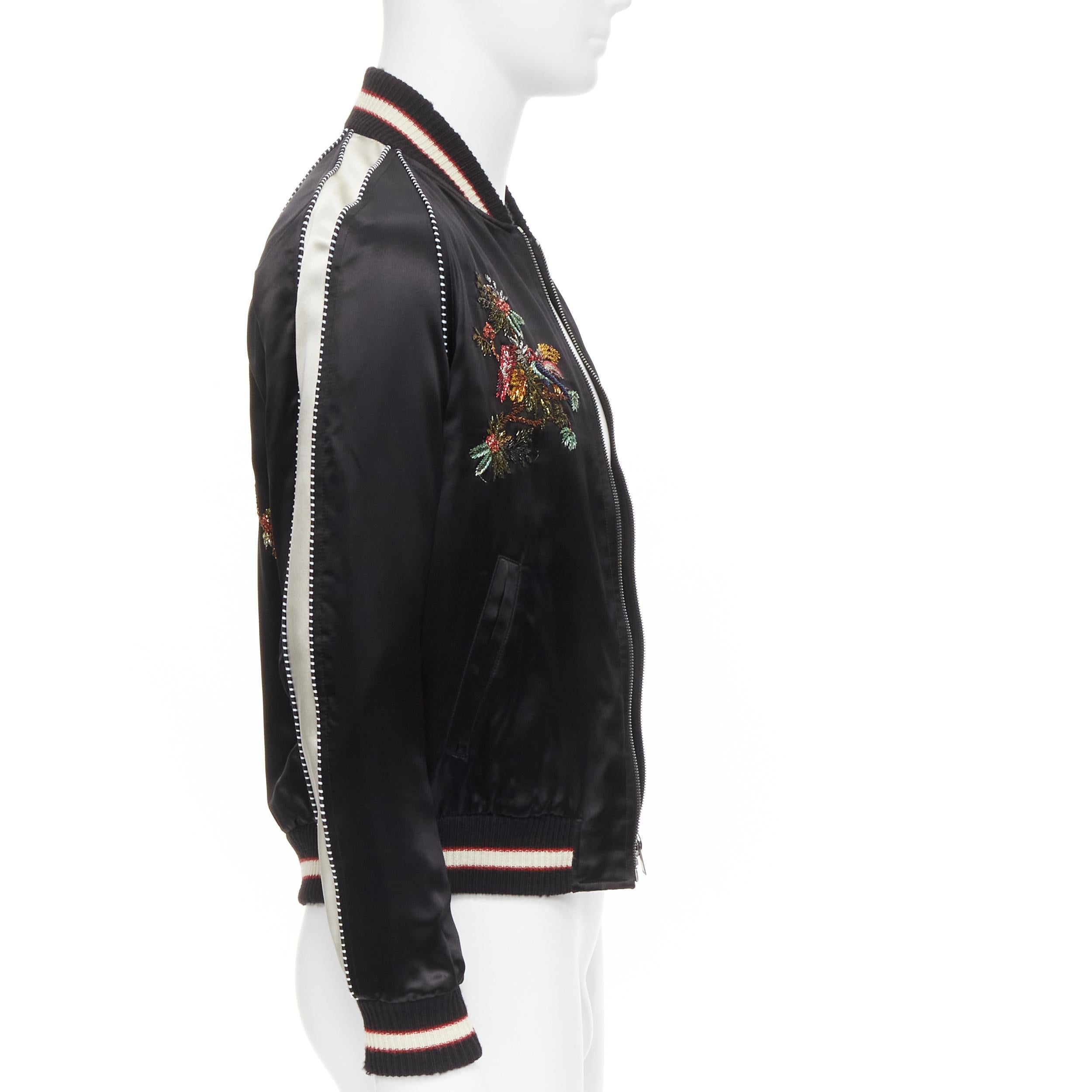  new SAINT LAURENT Teddy black metallic peacock embroidery varsity bomber EU46 S Pour hommes 