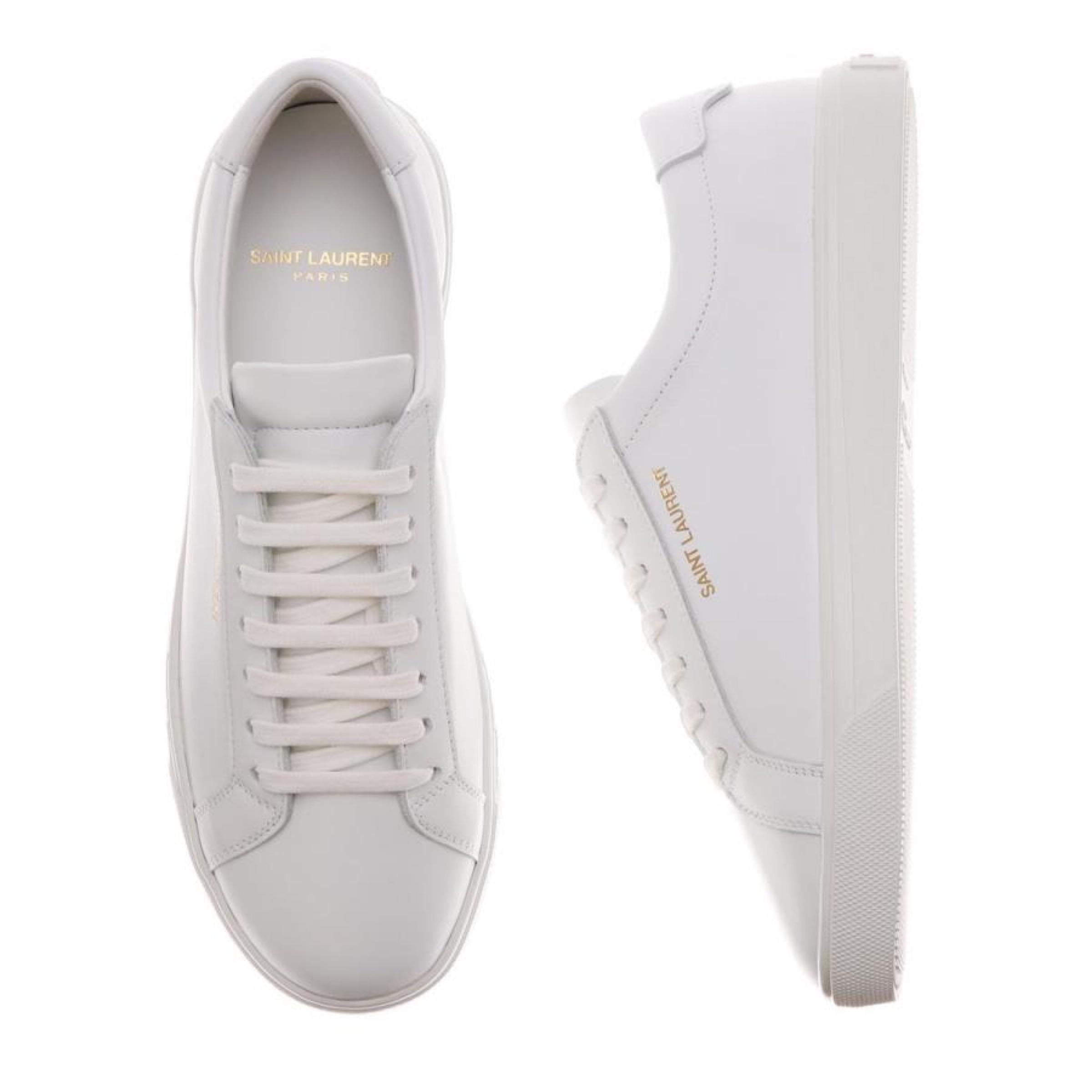 NEW Saint Laurent White Andy Leather Sneakers Size 39.5 EU 9.5 US 1
