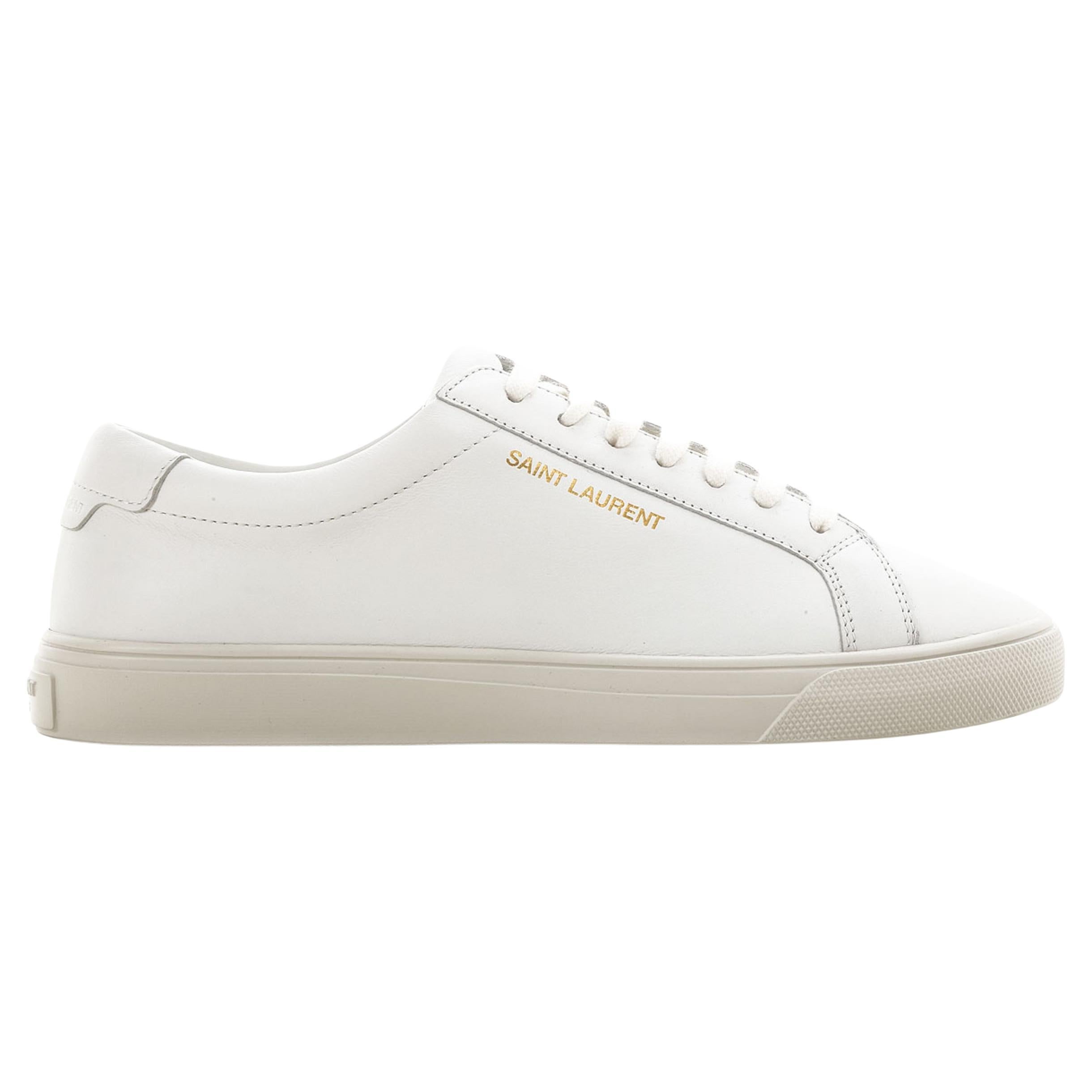 NEW Saint Laurent White Andy Leather Sneakers Size 38.5 EU 8.5 US For Sale  at 1stDibs