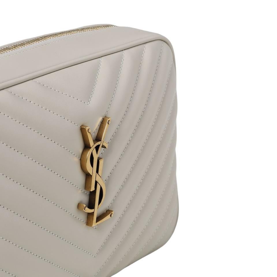 NEW Saint Laurent White Cream Quilted Leather Lou Crossbody Camera Shoulder Bag 4
