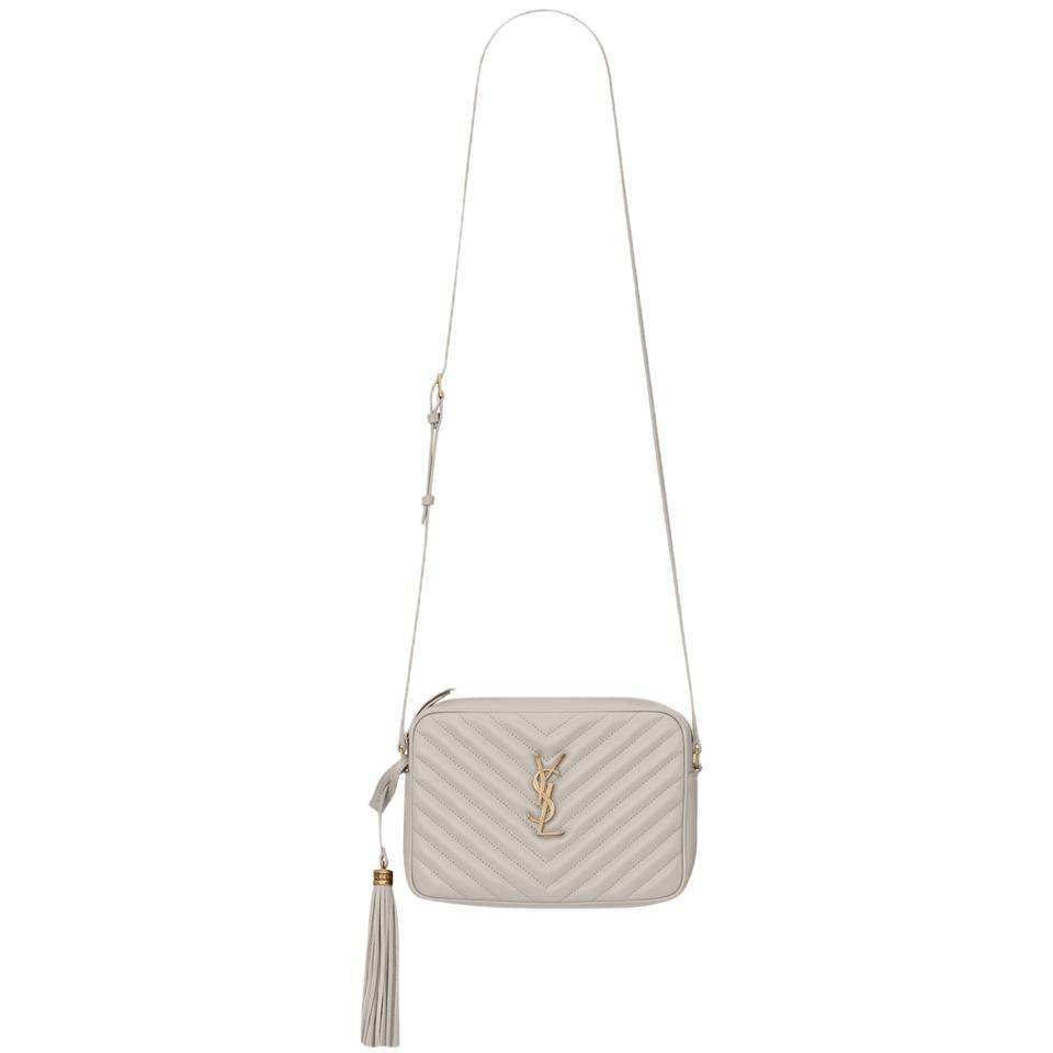 Women's NEW Saint Laurent White Cream Quilted Leather Lou Crossbody Camera Shoulder Bag