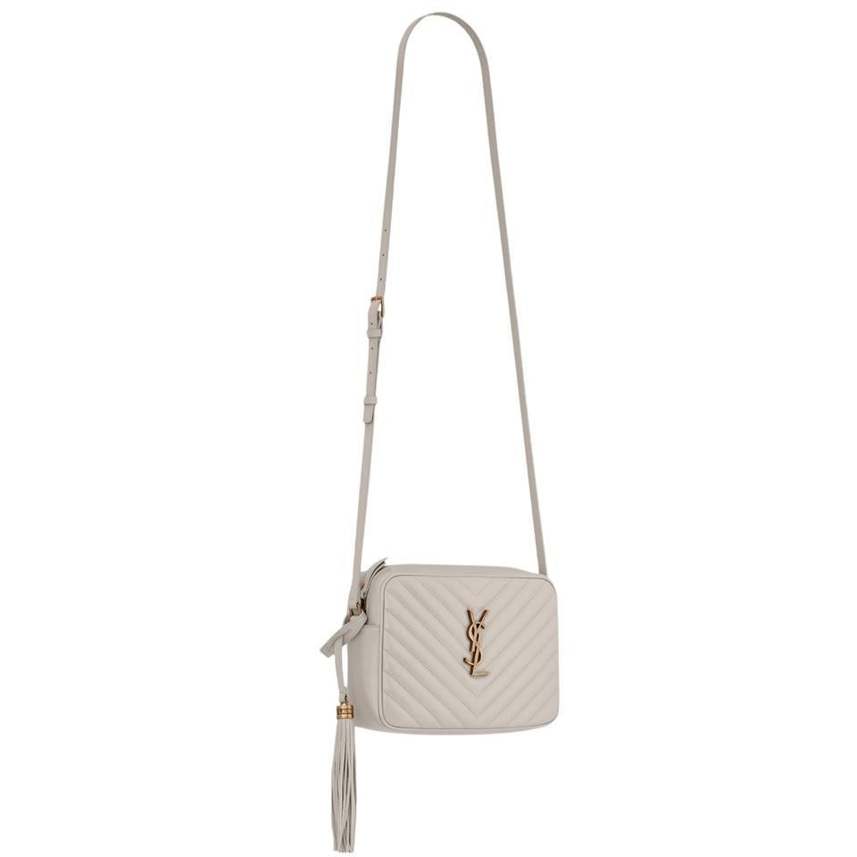 NEW Saint Laurent White Cream Quilted Leather Lou Crossbody Camera Shoulder Bag 3