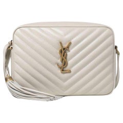 NEW Saint Laurent White Cream Quilted Leather Lou Crossbody Camera Shoulder Bag