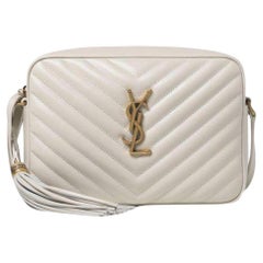 Saint Laurent Weiß Cremefarbene gesteppte Leder Lou Crossbody Kamera Umhängetasche