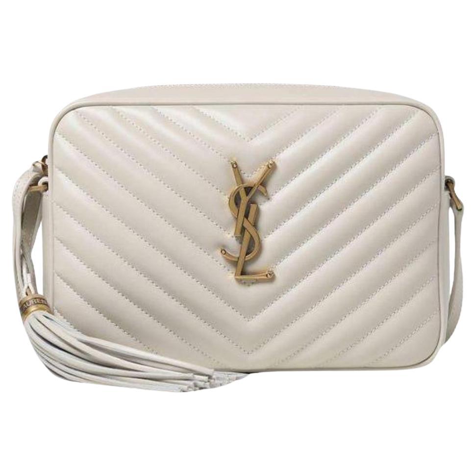 NEW Saint Laurent White Cream Quilted Leather Lou Crossbody Camera