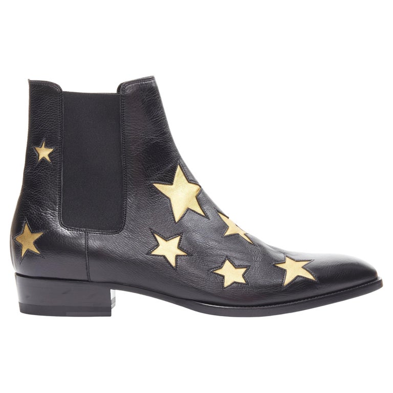 new SAINT LAURENT Wyatt 30 black gold star chelsea boot EU42 at 1stDibs | saint laurent star boots, gold star boot, saint laurent gold boot