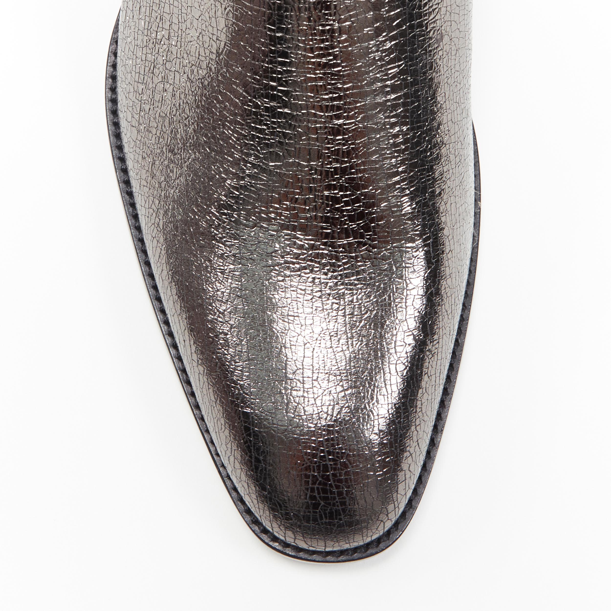 Men's new SAINT LAURENT Wyatt 40 Metal Crack Heavy mirrored silver zip ankle boot EU44