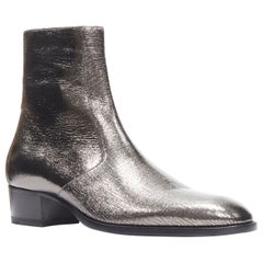 new SAINT LAURENT Wyatt 40 Zip  Metal Crack Heavy gunmetal silver boot EU44