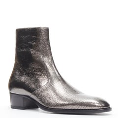 new SAINT LAURENT Wyatt 40 Zip Metal Crack Heavy silver Chelsea boot EU44