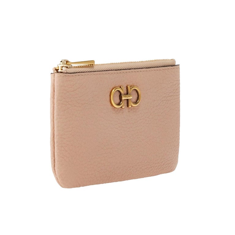 New Salvatore Ferragamo Beige Gancini Leather Key Holder Pouch Bag For