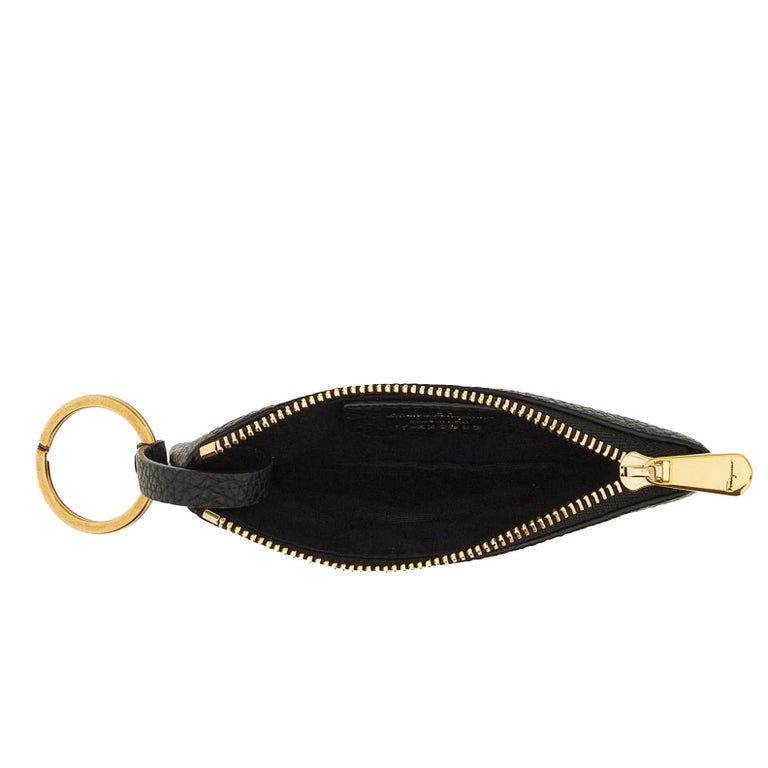 New Salvatore Ferragamo Black Gancini Leather Key Holder Pouch Bag For