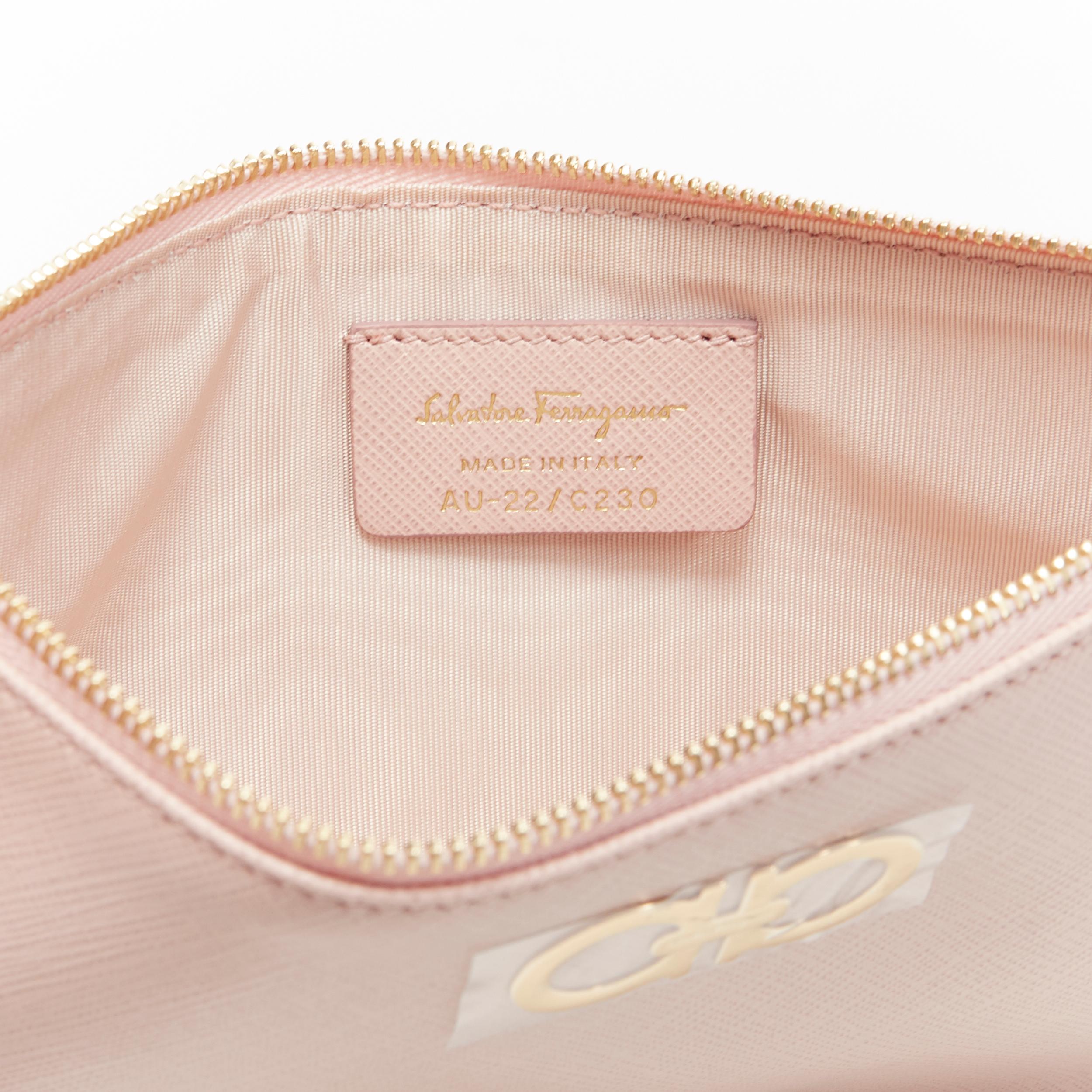 new SALVATORE FERRAGAMO blush pink gold logo top zip wristlet pouch clutch bag In New Condition In Hong Kong, NT