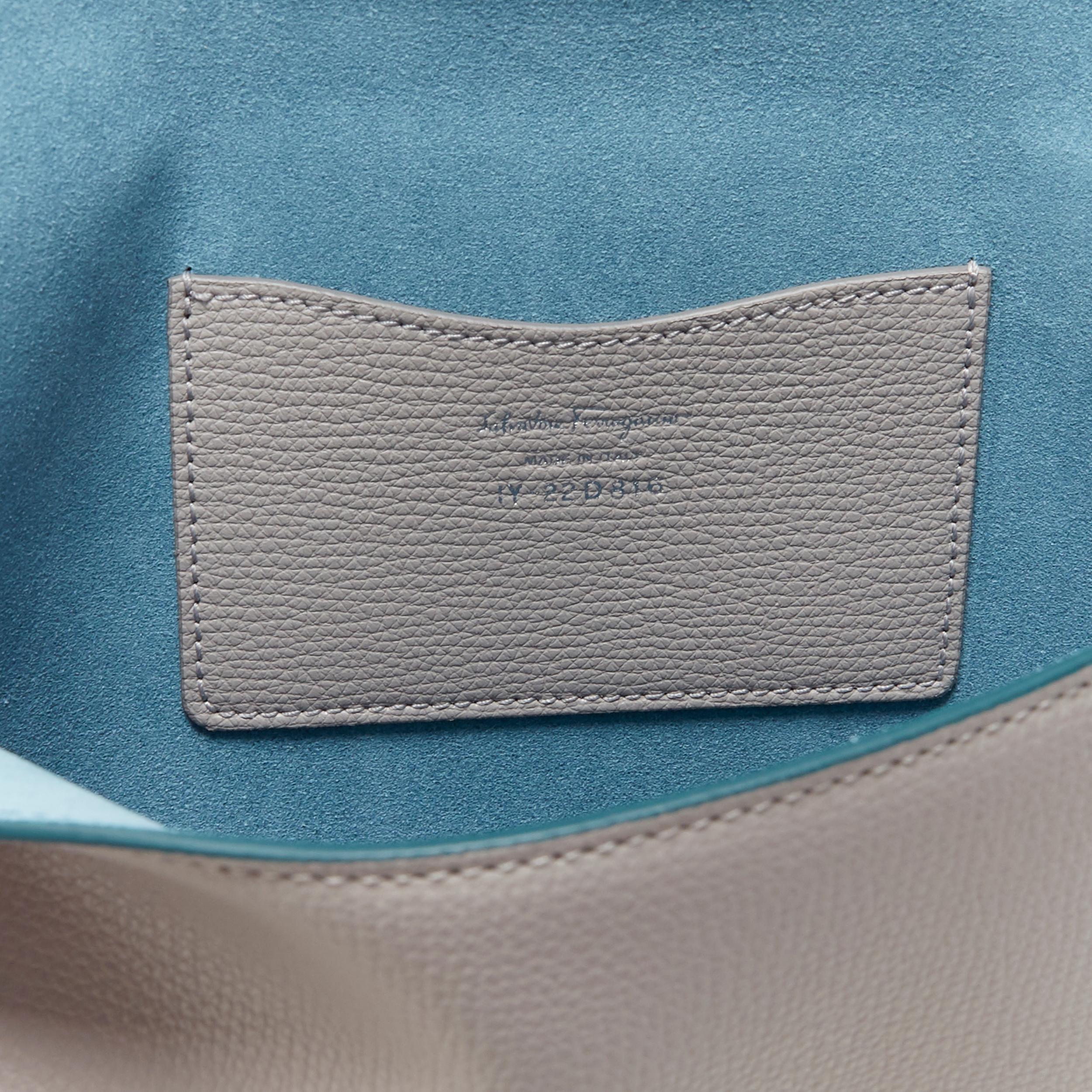 new SALVATORE FERRAGAMO grey blue trimmed perforated logo wristlet clutch bag 3