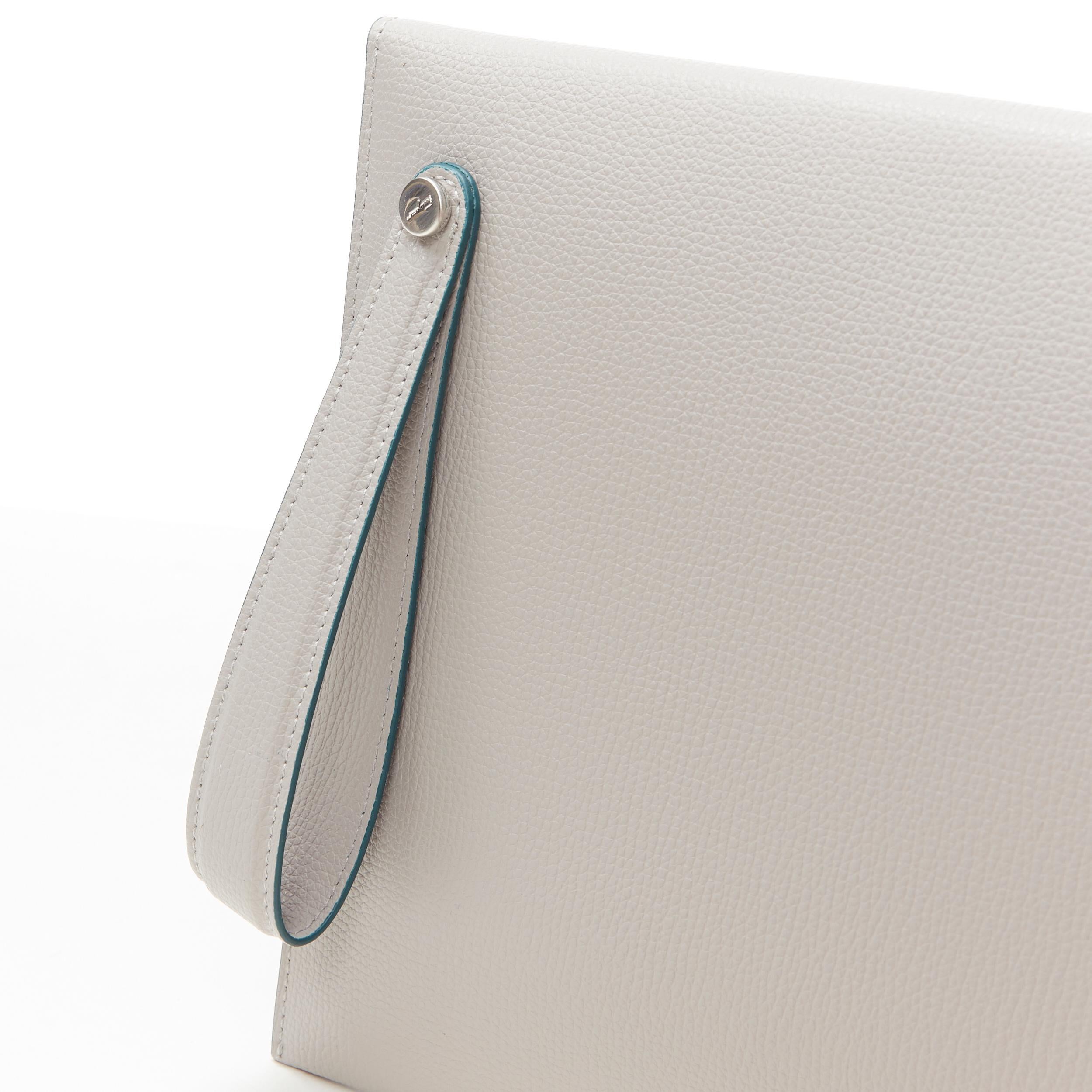 new SALVATORE FERRAGAMO grey blue trimmed perforated logo wristlet clutch bag 1