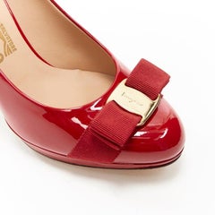 new SALVATORE FERRAGAMO Tina 90 red patent bow platform pump US7.5 EU37.5