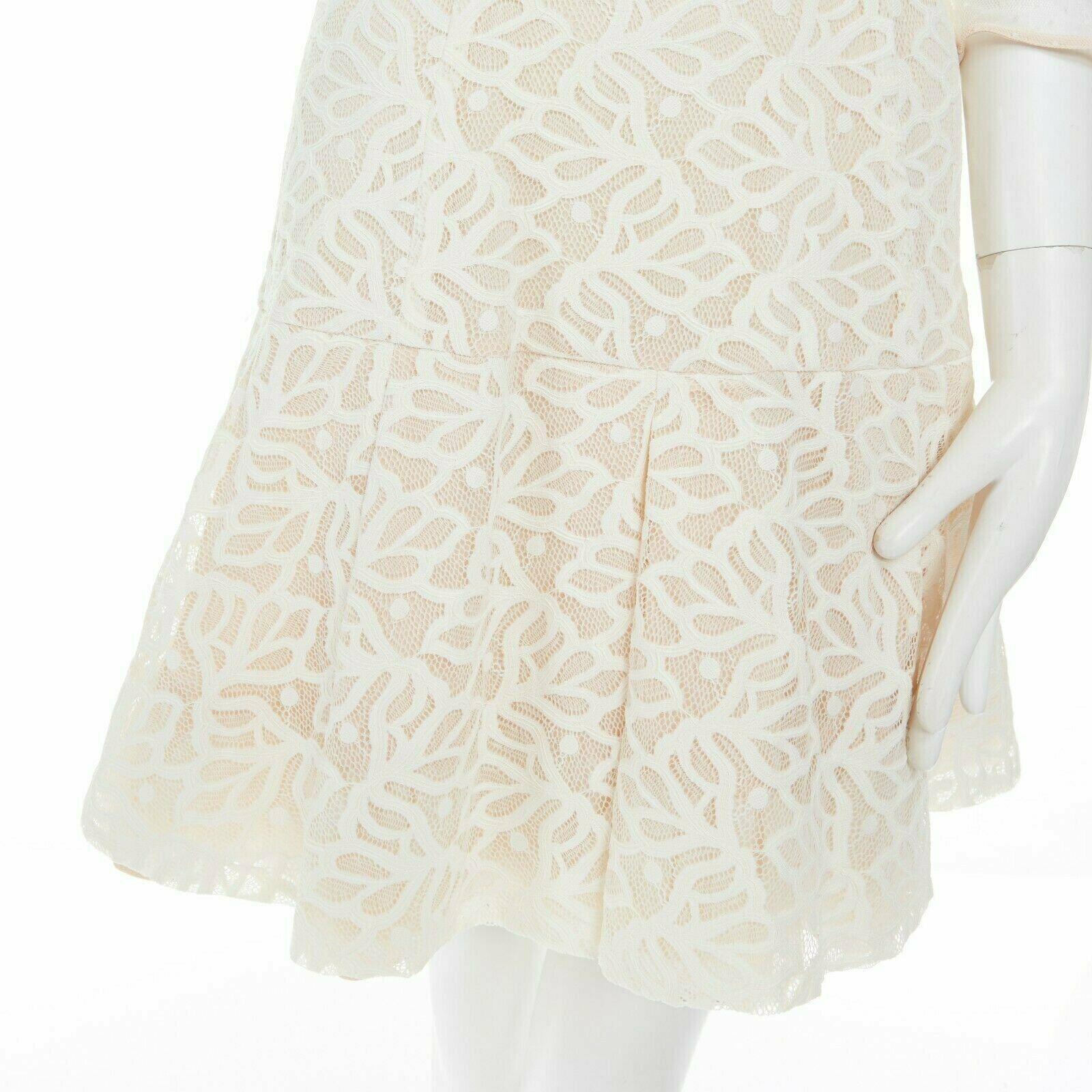 new SANDRO cream white mesh swiss dot guipure floral lace flared dress L FR40 2