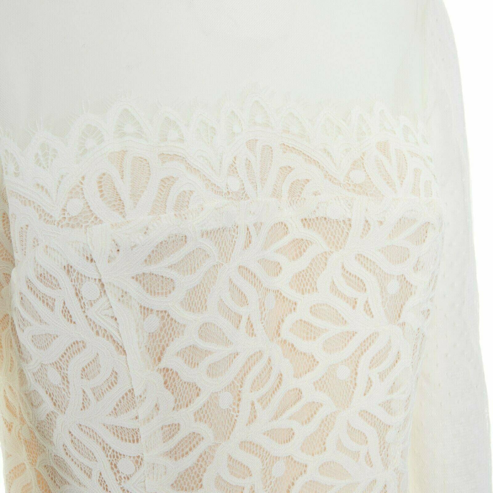 Women's new SANDRO cream white mesh swiss dot guipure floral lace flared dress L FR40