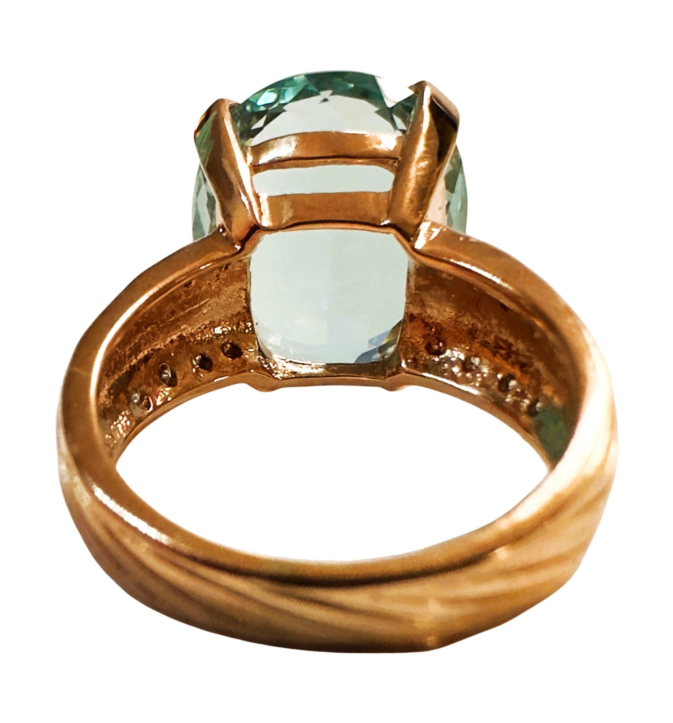 Art Deco New Santa Maria 12.1 Ct Aquamarine & White Sapphire RGold Plated Sterling Ring  For Sale