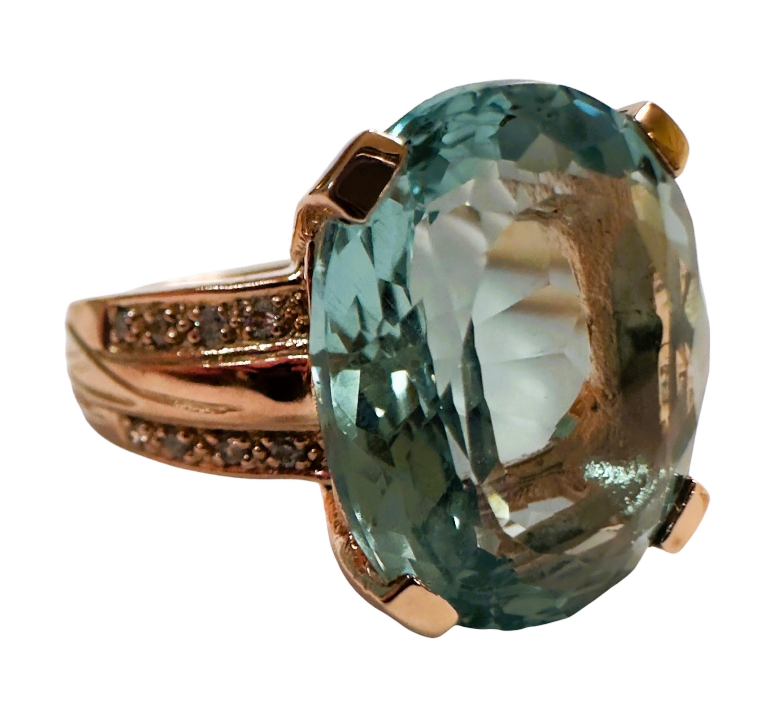 New Santa Maria 12.1 Ct Aquamarine & White Sapphire RGold Plated Sterling Ring  In New Condition For Sale In Eagan, MN