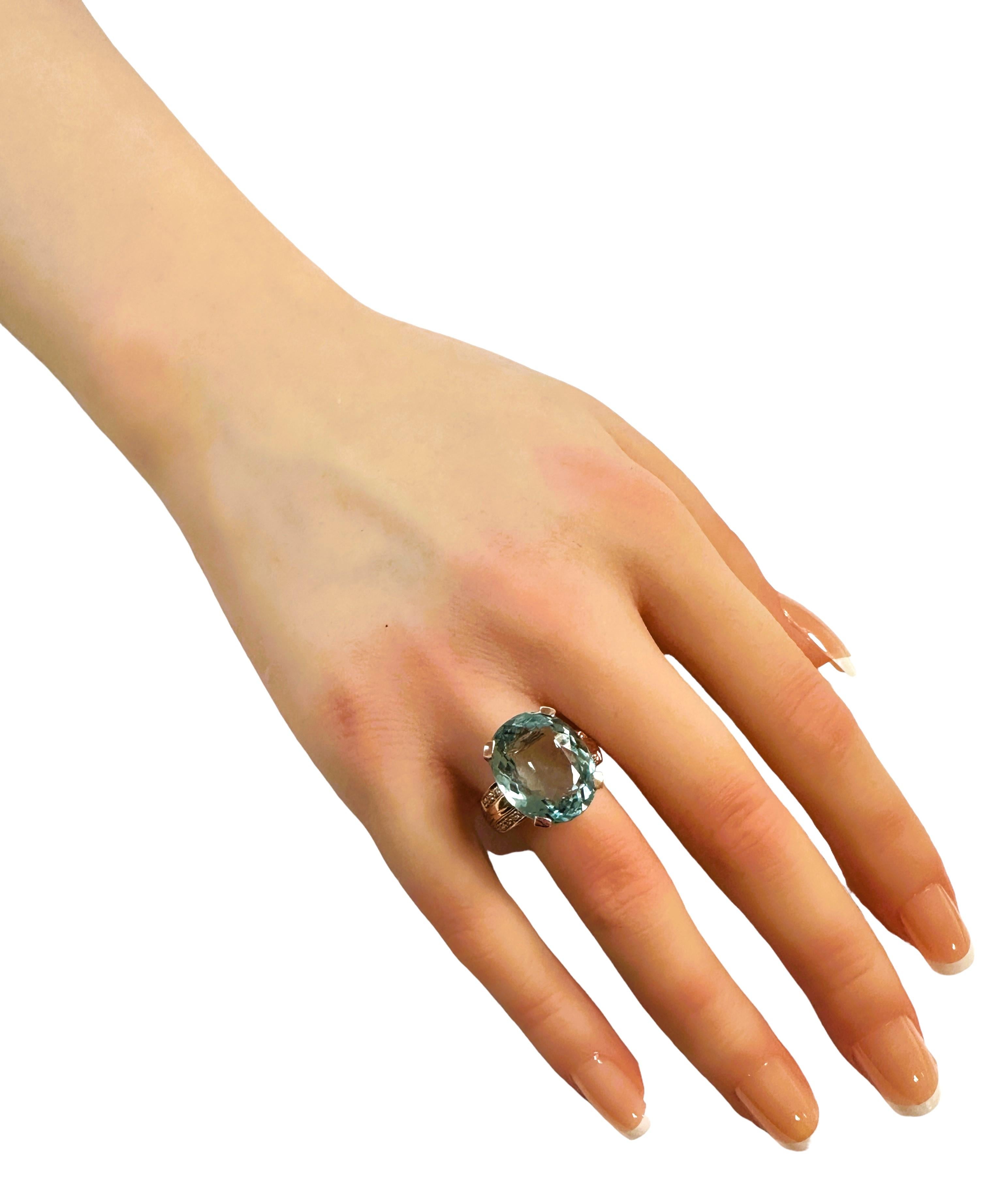 Neuer Santa Maria 12,1 Karat Aquamarin & weißer Saphir Vergoldeter Sterling Ring Damen