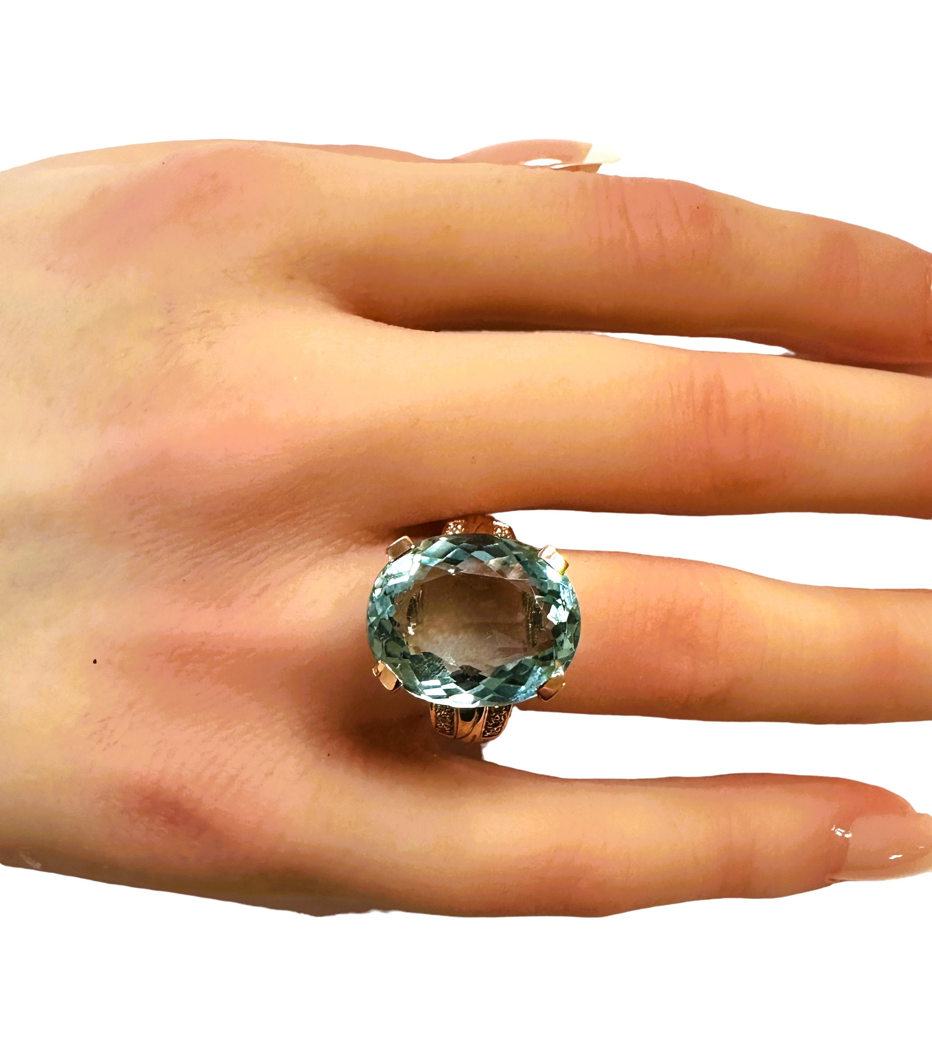 New Santa Maria 12.1 Ct Aquamarine & White Sapphire RGold Plated Sterling Ring  For Sale 1