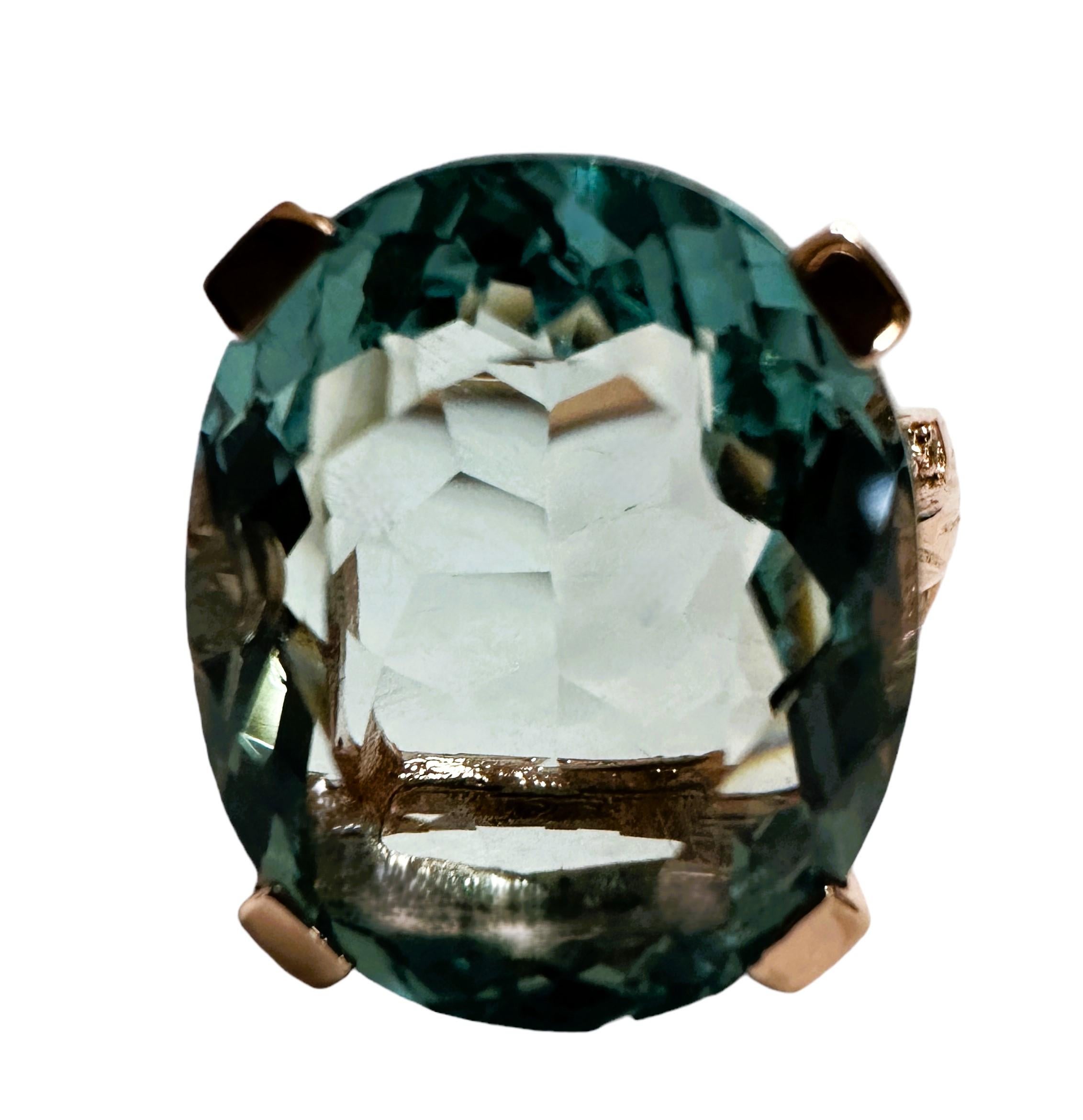 New Santa Maria 12.1 Ct Aquamarine & White Sapphire RGold Plated Sterling Ring  For Sale 2