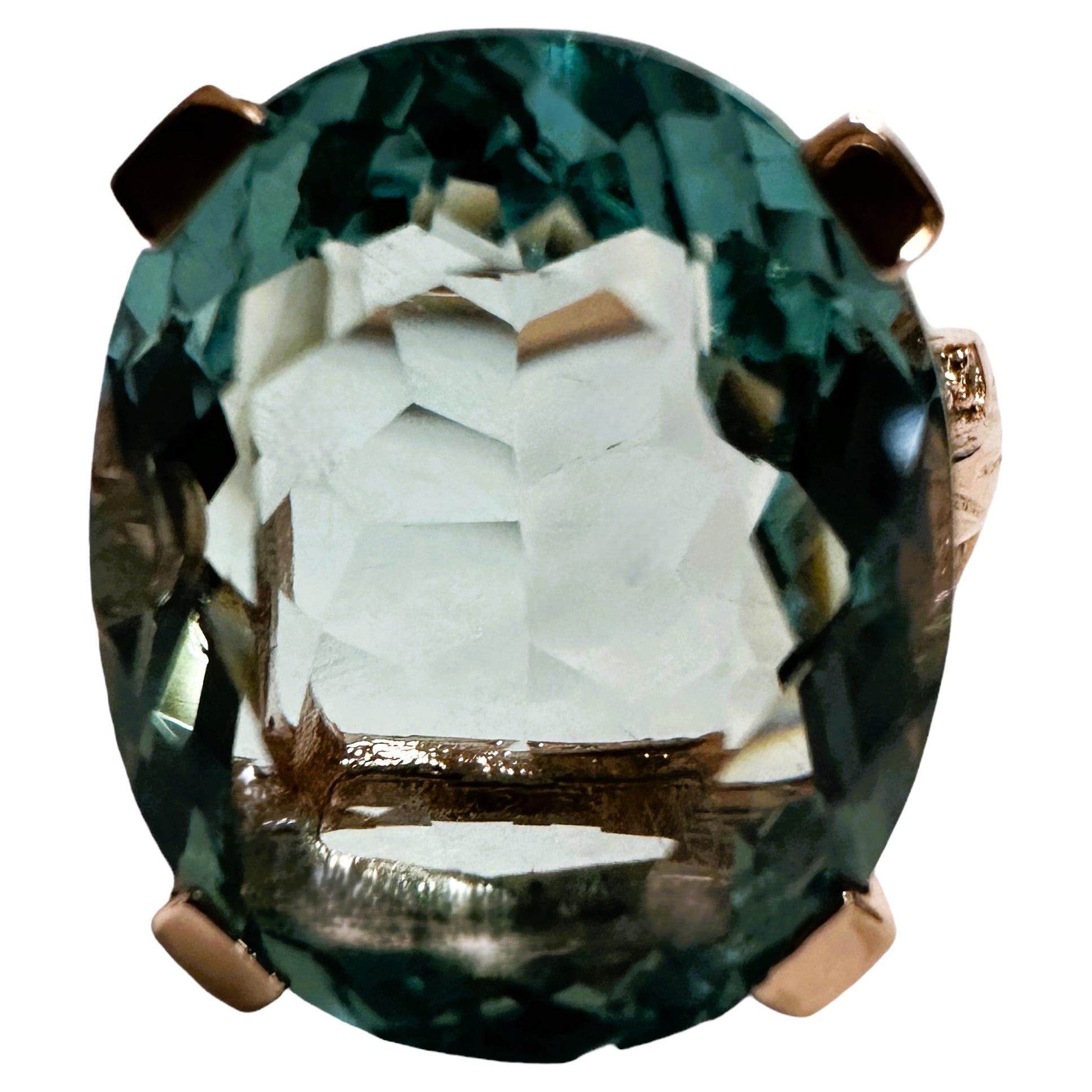 New Santa Maria 12.1 Ct Aquamarine & White Sapphire RGold Plated Sterling Ring  For Sale