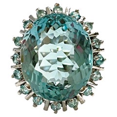 New Santa Maria 13.40 Ct Aquamarine & Light Blue Sapphire Sterling Ring