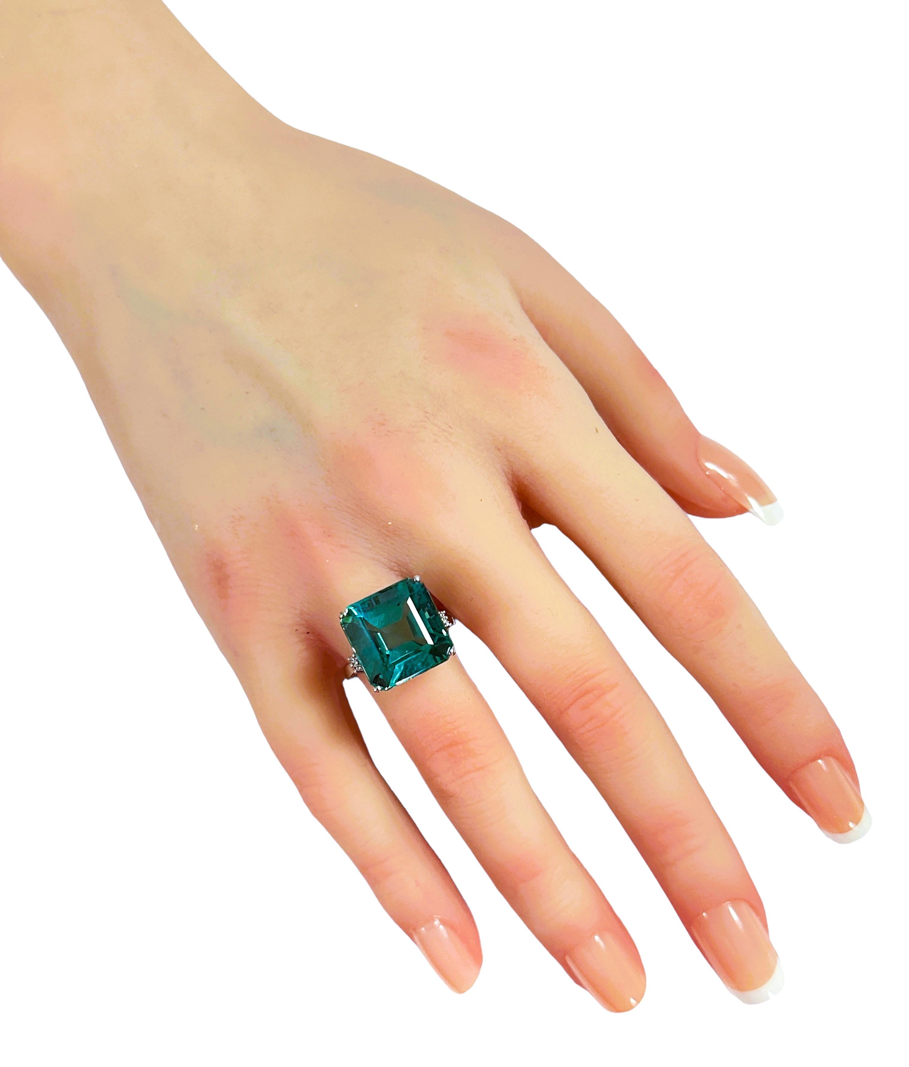 Neuer Santa Maria 14.20 Karat Aquamarin & weißer Saphir Sterling Ring Damen