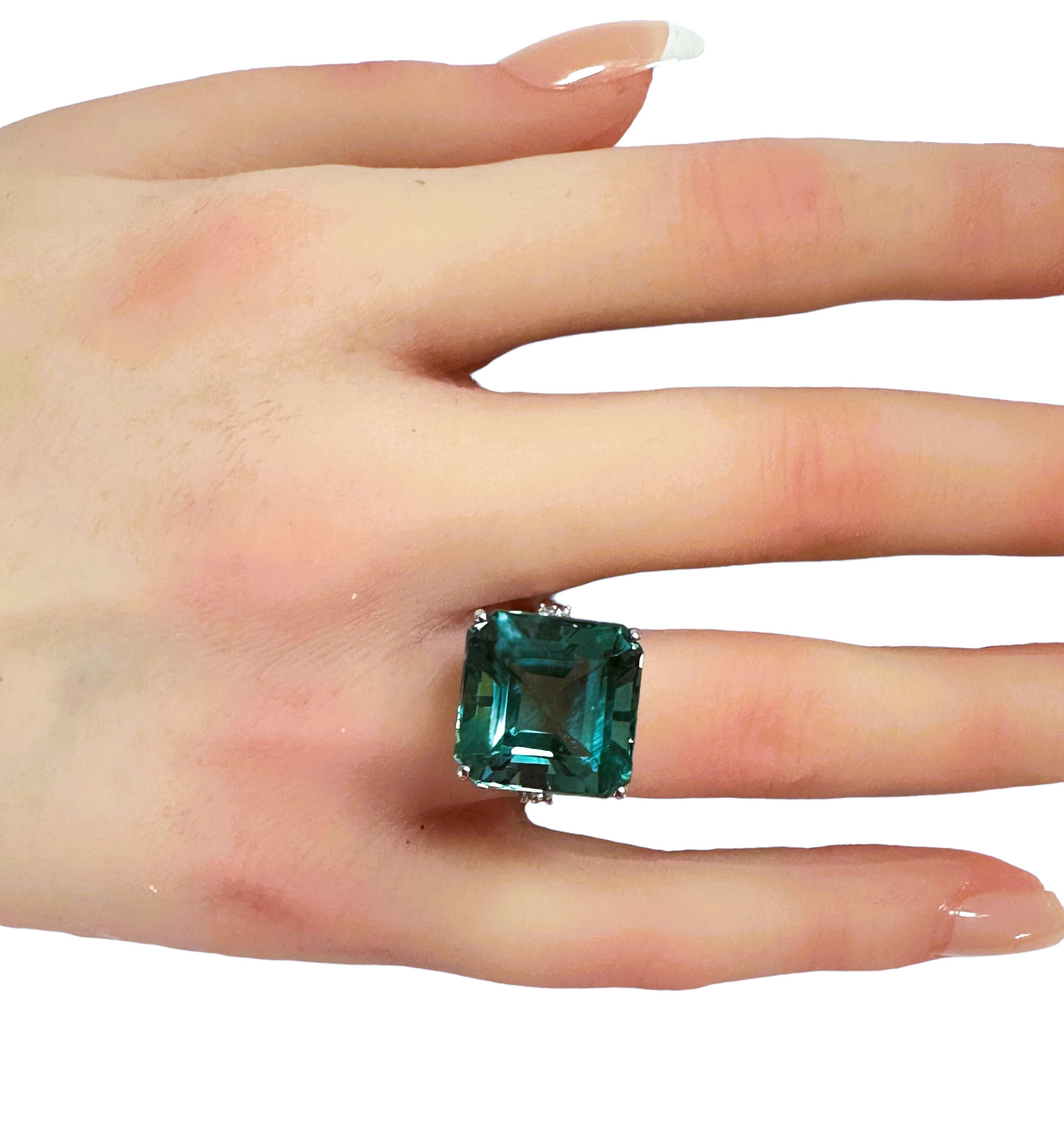 Neuer Santa Maria 14.20 Karat Aquamarin & weißer Saphir Sterling Ring 1