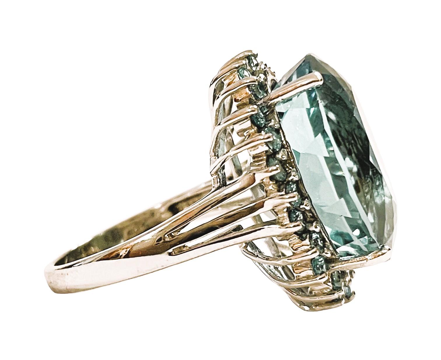 Art Deco New Santa Maria 15.70 Ct Aquamarine & Blue & White Sapphire Sterling Ring
