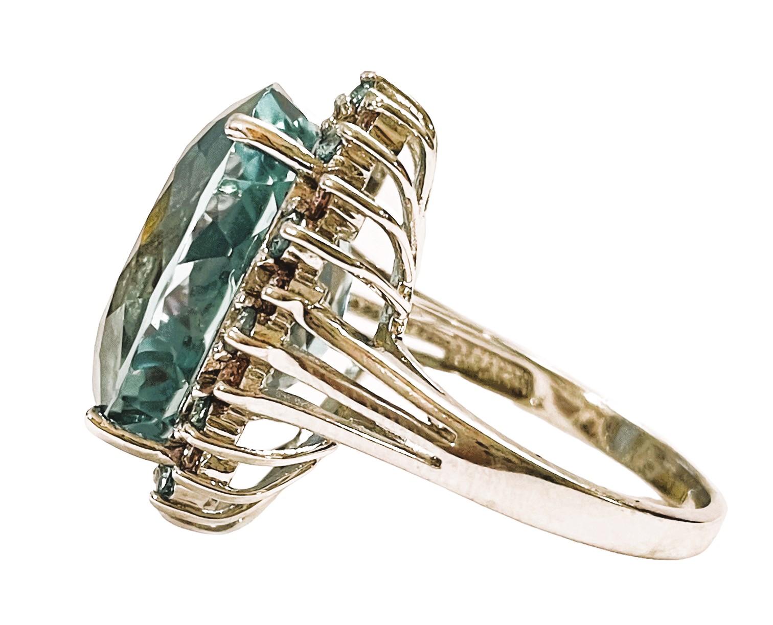 Oval Cut New Santa Maria 15.70 Ct Aquamarine & Blue & White Sapphire Sterling Ring