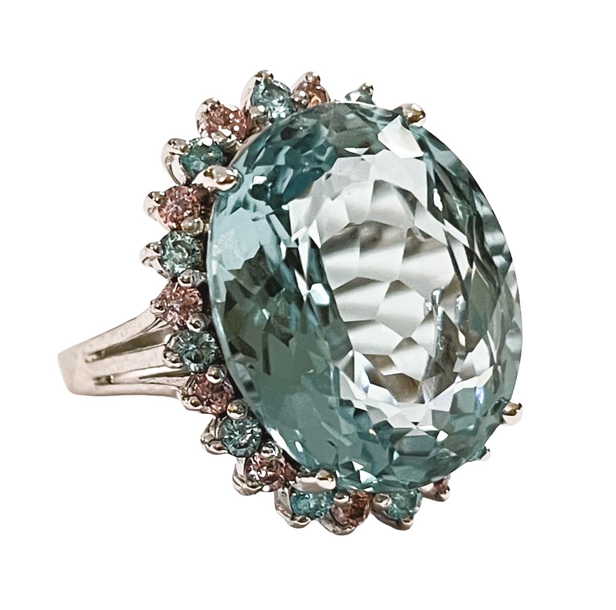 Women's New Santa Maria 15.70 Ct Aquamarine & Blue & White Sapphire Sterling Ring