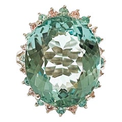 New Santa Maria 15.70 Ct Aquamarine 
Blue 
White Sapphire Sterling Ring