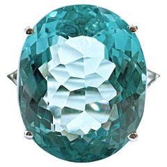 New Santa Maria 17.60 Carat Aquamarine and White Sapphire Sterling Ring