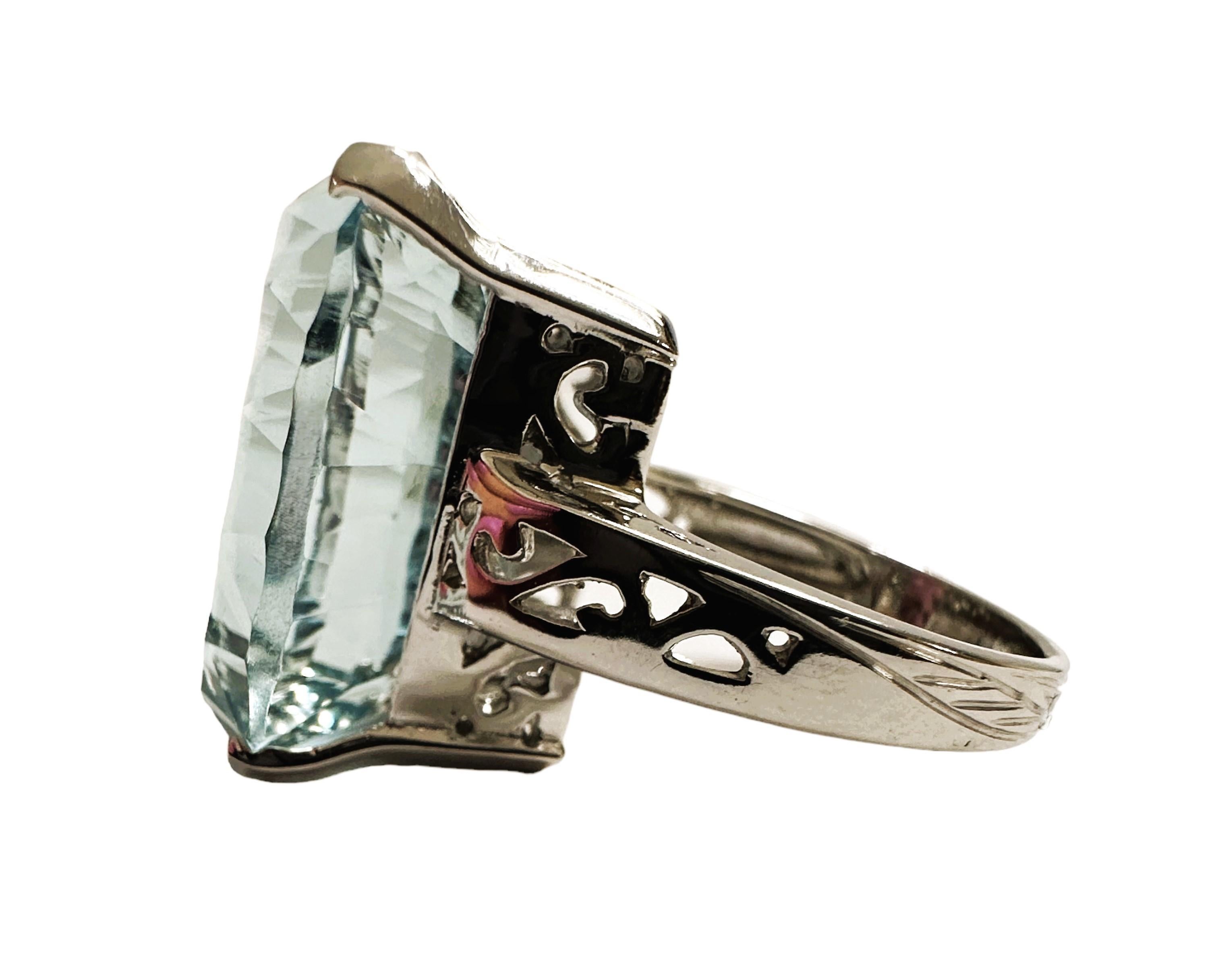Neuer Santa Maria 21,10 Karat Aquamarin Concave Cut Sterling Ring (Art déco)