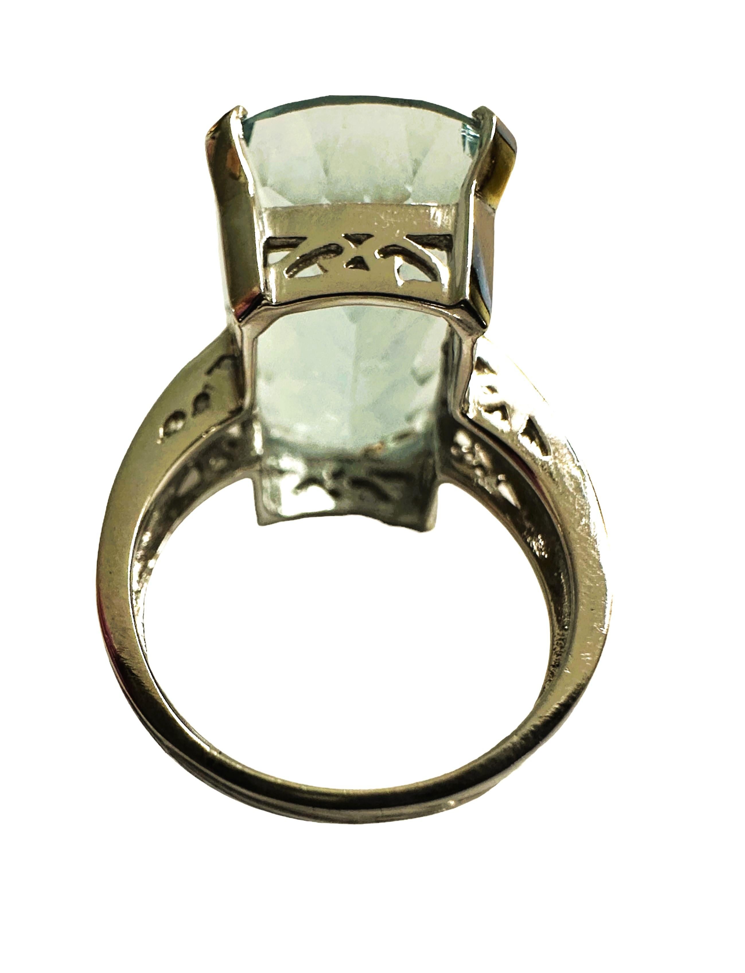 Neuer Santa Maria 21,10 Karat Aquamarin Concave Cut Sterling Ring (Radiantschliff)