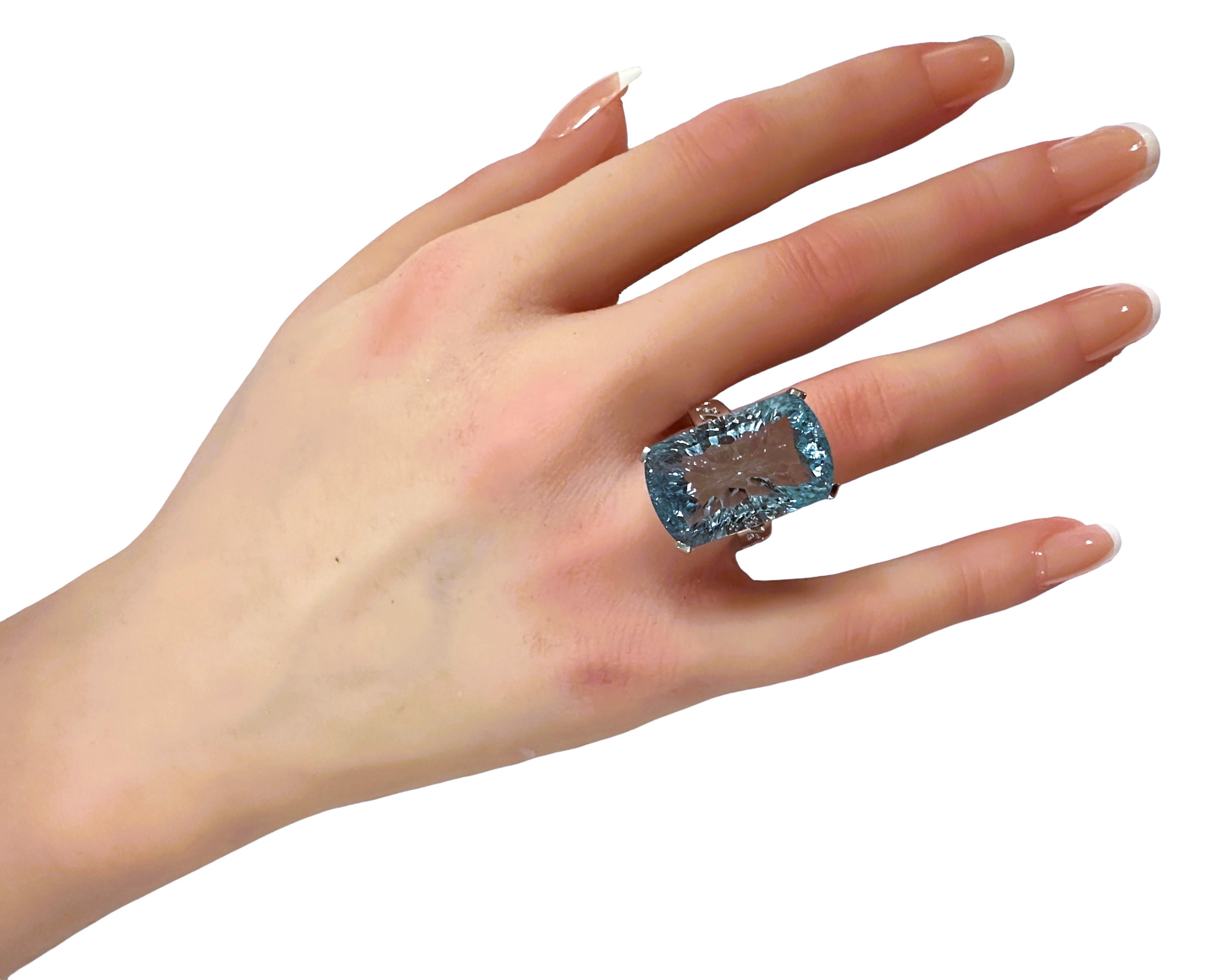 Neuer Santa Maria 21,10 Karat Aquamarin Concave Cut Sterling Ring Damen