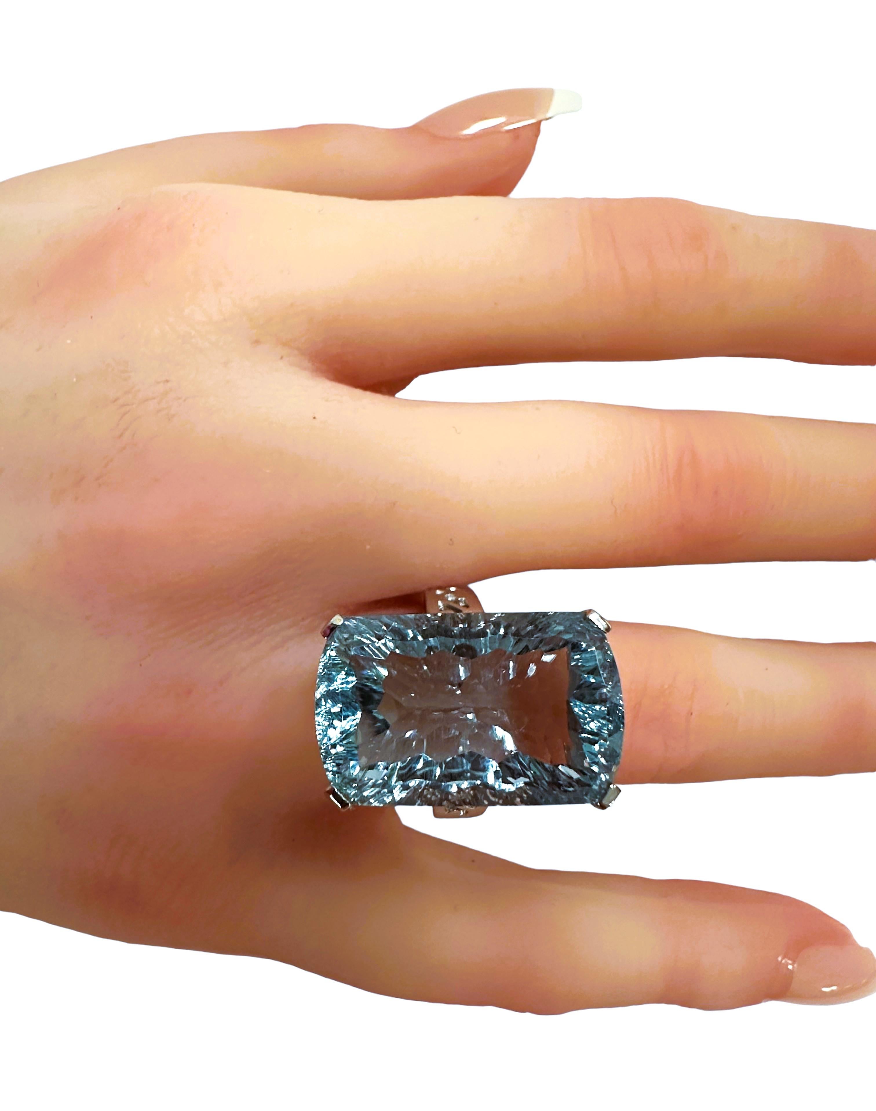 Neuer Santa Maria 21,10 Karat Aquamarin Concave Cut Sterling Ring 1