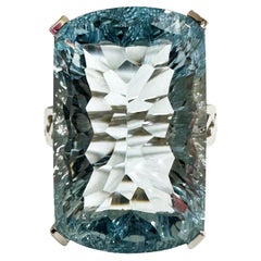 New Santa Maria 21.10 Ct Aquamarine Concave Cut Sterling Ring