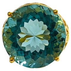 New Santa Maria 22.80 Ct Round Aquamarine 
Blue Sapp Sterling Ring Size 7.5