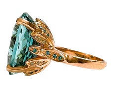 New Santa Maria 23.50 Ct Oval Cut Aquamarine & Apatite & Sapphire Sterling Ring