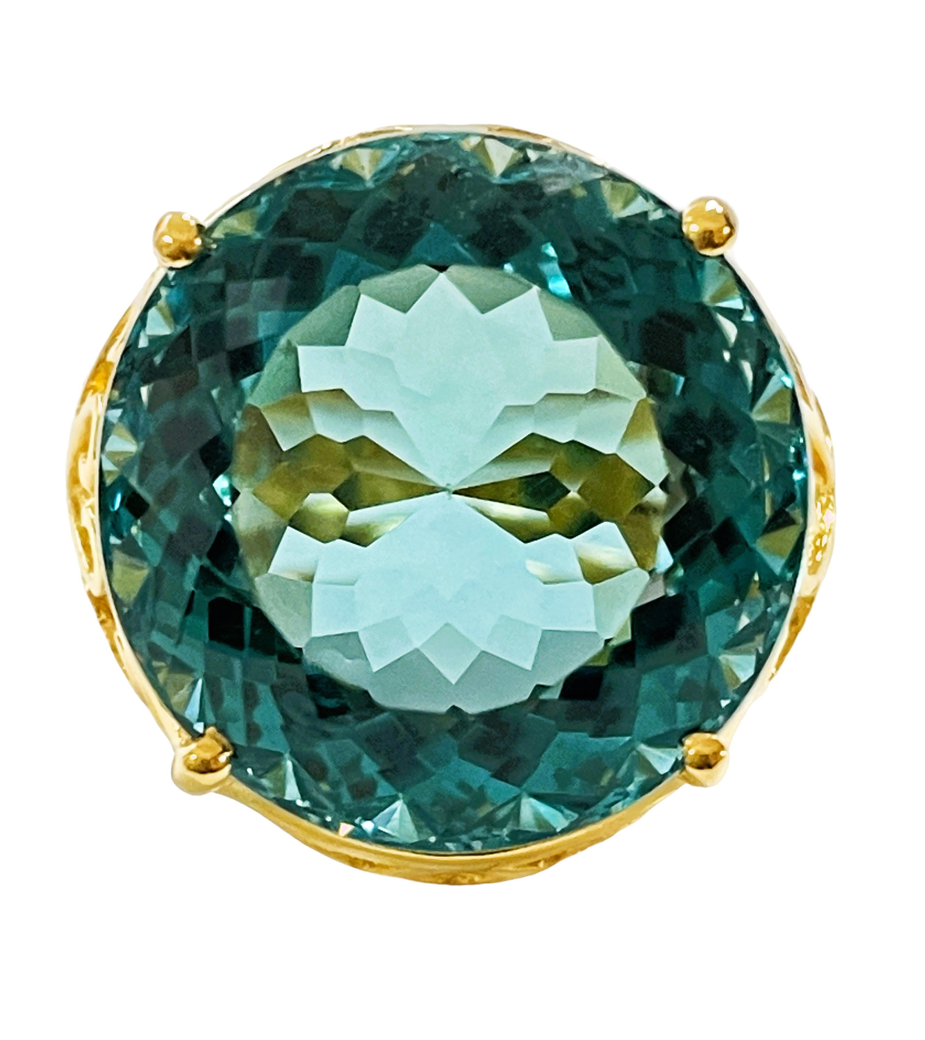 New Santa Maria 24.60 Carat Aquamarine Yellow Gold Plated Sterling Ring In New Condition In Eagan, MN