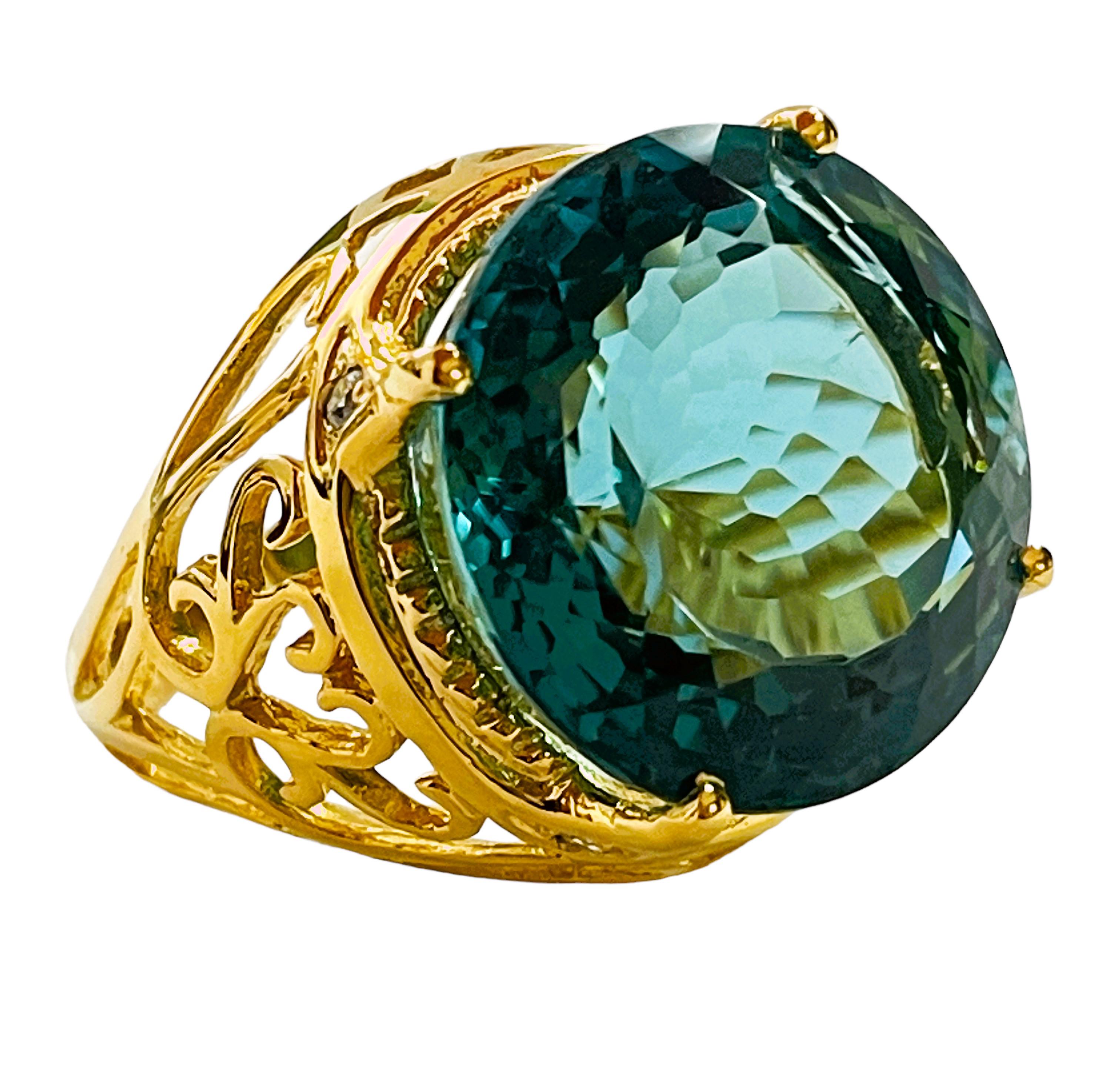 Women's New Santa Maria 24.60 Carat Aquamarine Yellow Gold Plated Sterling Ring